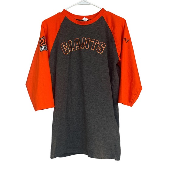 SF Giants Shirt Adult Medium Orange Gray Raglan Baseball MLB 2010 - Picture 1 of 12